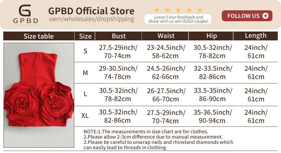 GPBD New Women'S Sexy Strapless Handmade Three-Dimensional Big Flower Tight Mini Bandage Dress Elegant Holiday Party Dress