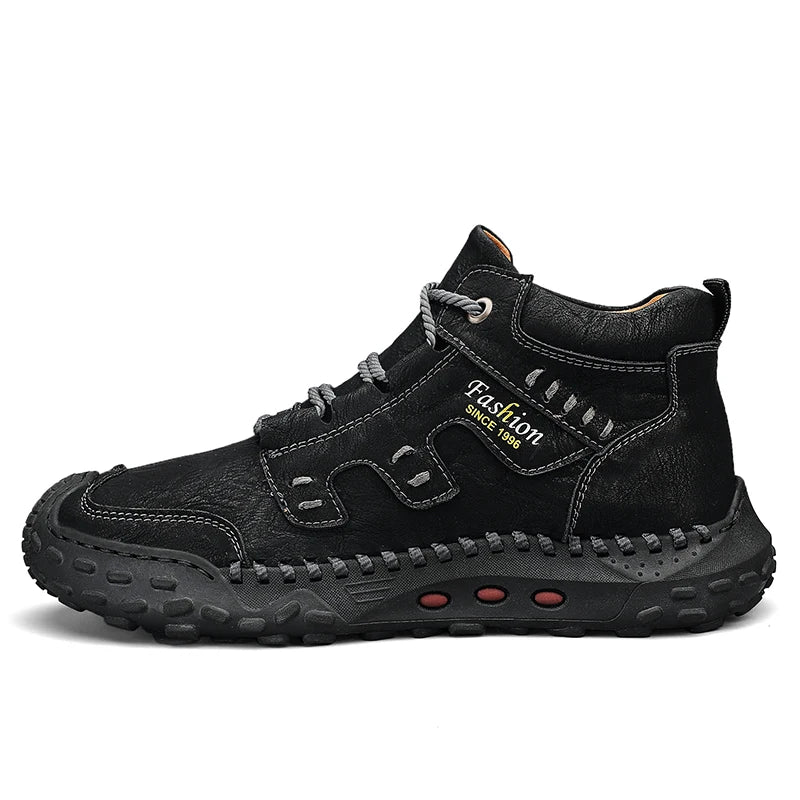 Microfiber Leather Men Boots Outdoor Sports Non-slip High-top Hiking Shoes for Men Optional Plush Winter Ankle Boots Big Size