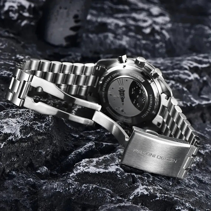 PAGANI DESIGN New Moon Watch Men Multifunctional Top Brand Luxury Automatic Quartz Waterproof Sport Stainless Steel Reloj Hombre