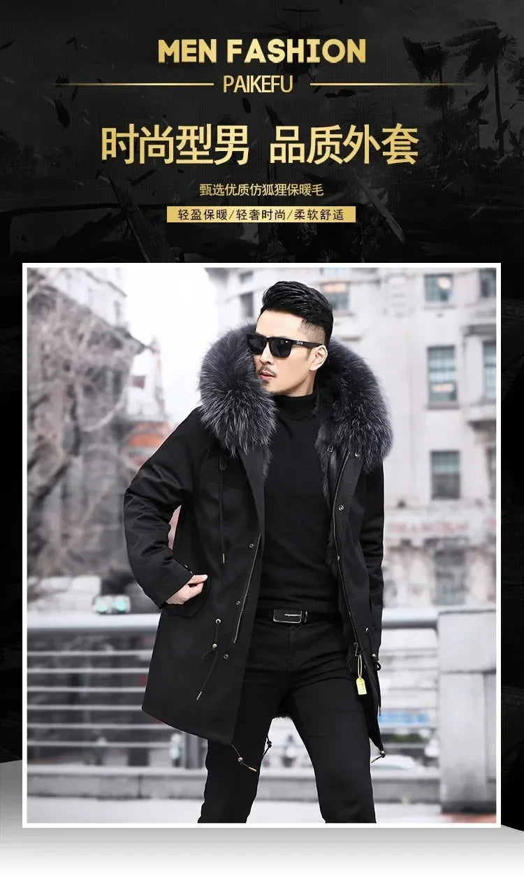 New Style Overcomes Men's Mink Inner Tank Winter New Item B Warm Fur Integrated Coat Imitation Mink Fur Medium Long Fur Coat