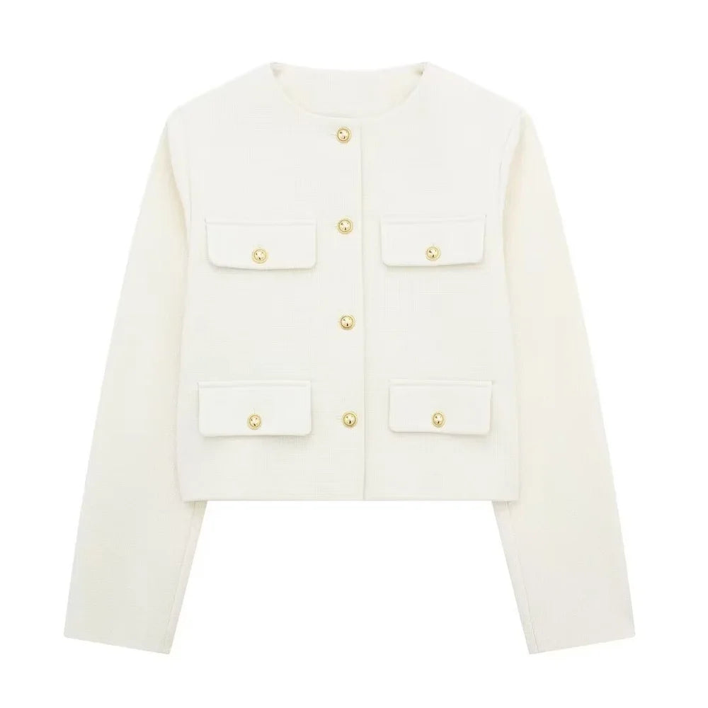 European and American Style 2024 Spring Women's New Fashionable and Casual Temperament Flip Decoration Short Suit Jacket