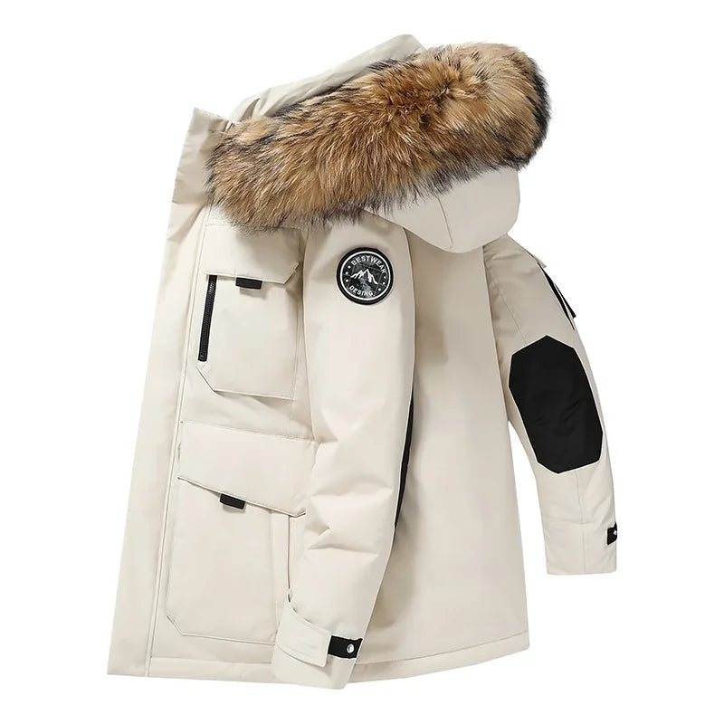 Fashion Parkas Male Casual Warm Down Jackets New Winter Mens Hooded Fur Collar Duck Down Coats High Quality Waterproof Coats