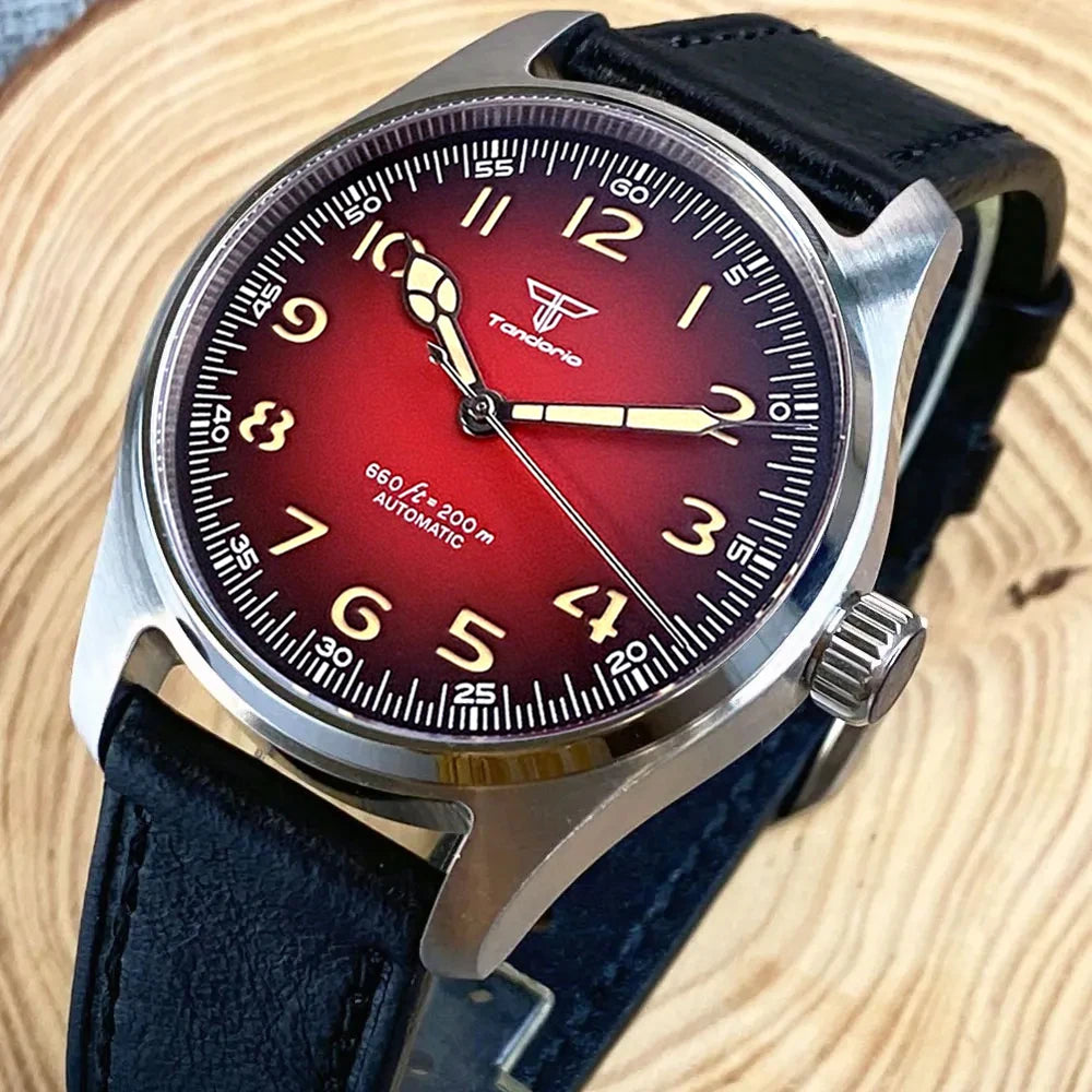 Tandorio Dive Khaki Field Series Pilot Mechanical Watches for Men 200M Waterproof Polish Bezel NH35AA Movt Beige Snake Hand