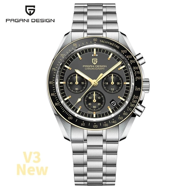 PAGANI DESIGN 2024 Date Speed Chronograph AR Sapphire Luxury Quartz Men's watches 100M Waterproof Steel shell Luminous Watch+Box
