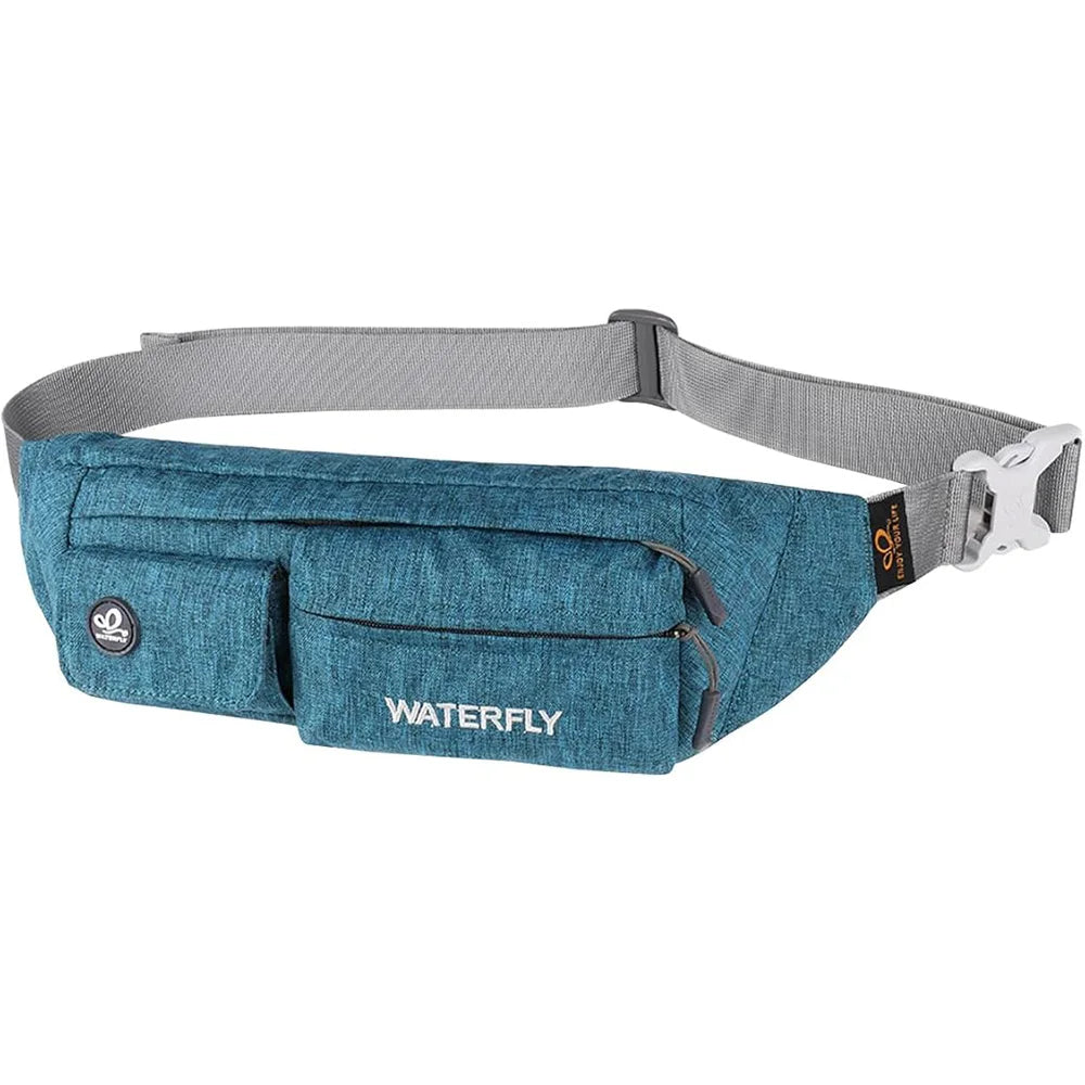 WATERFLY Fanny Pack For Women Men Small Waist Pouch Slim Belt Bag with 4 Pockets For Walking Lightweight Crossbody Chest Bag