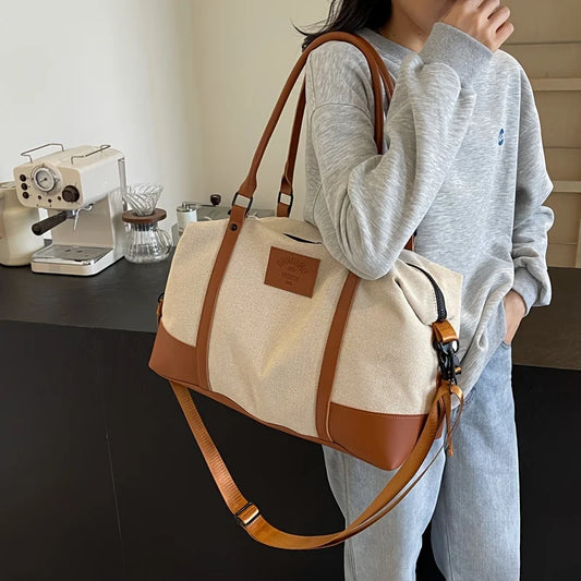 Large Capacity Vintage Travel Tote Bag Lightweight Color Matching Outdoor Crossbody Bag For Women