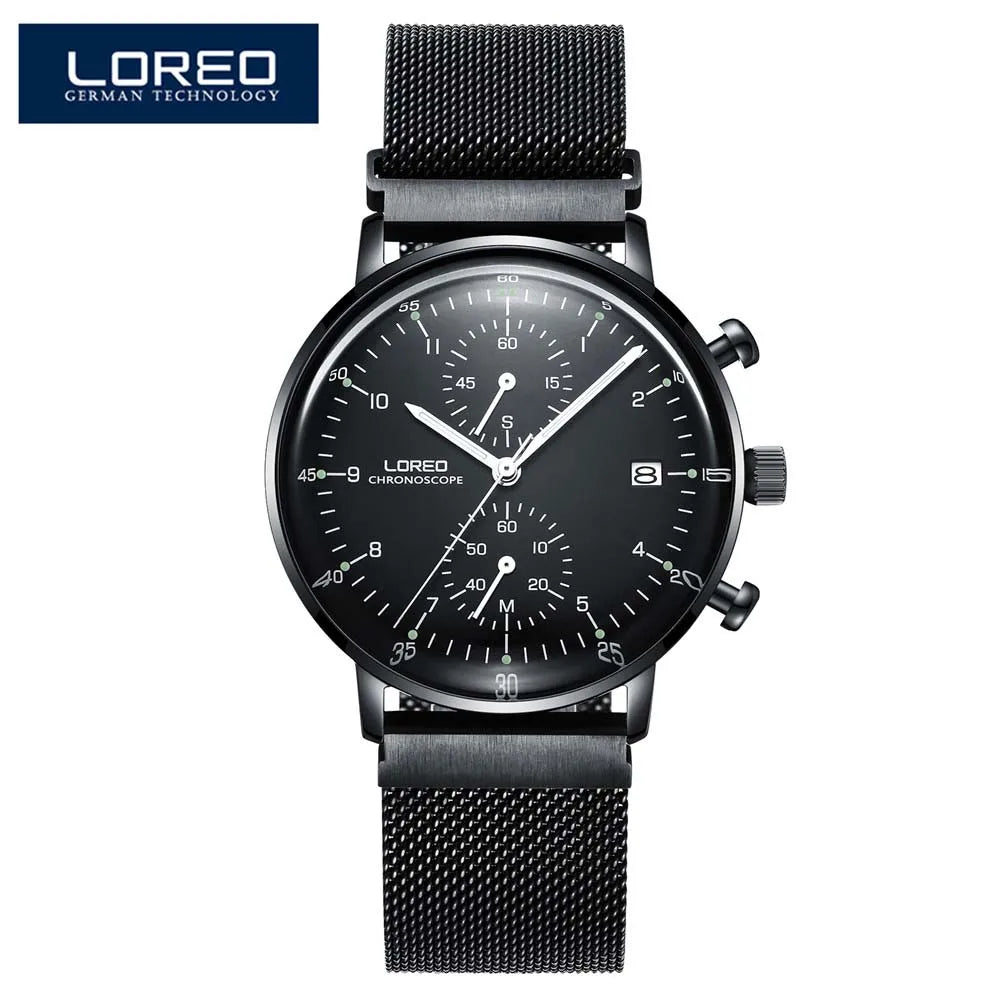 LOREO Top Brand Watch Men Stainless Steel Business Date Clock Waterproof Watches Mens Luxury Sport Quartz Wrist Watch Hour