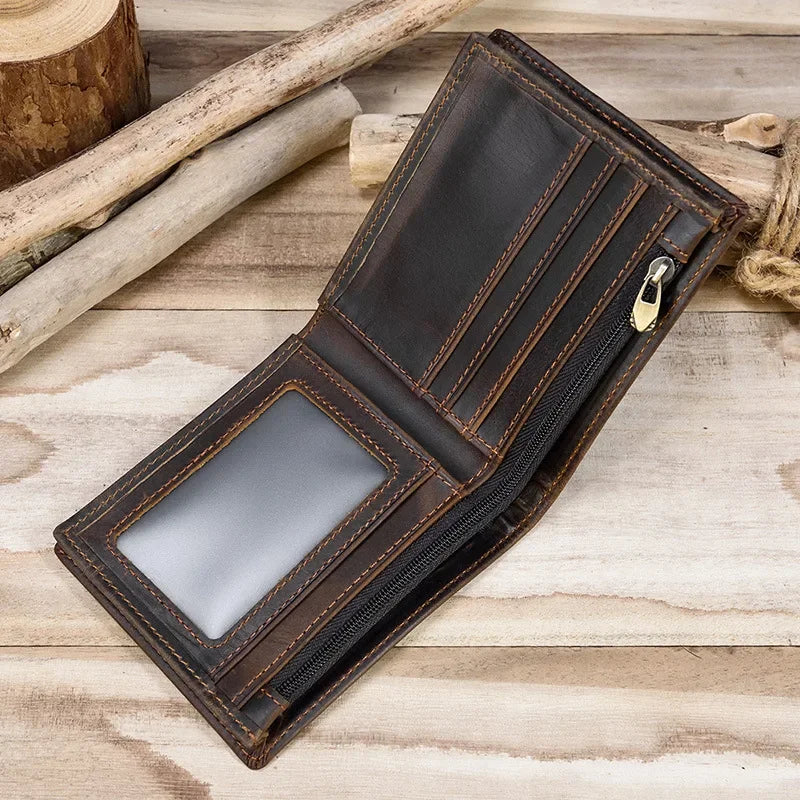 Vintage Men Wallet Genuine Leather Short Purse Wallet Men Small Slim Coin Purse Bifold Carteira Slim Male Coin Wallet Cowskin