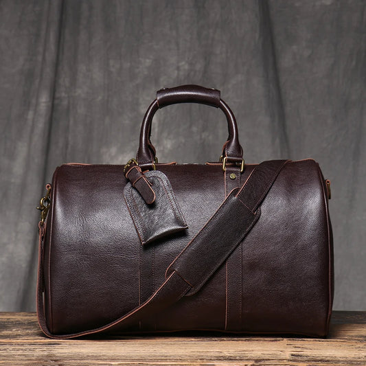 Vintage Men's Travel Bag Classic Business Messenger Bag Head Layer Cowhide Weekender Gym Bag Leather Handbag for Husband Gift