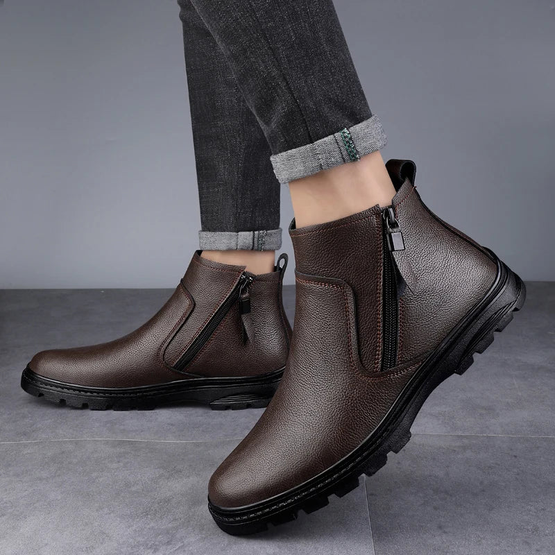 Genuine Leather Mens Shoes Side Zipper Basic Boots Chelsea Ankle Botas Trendy Wedding Comfy Dress Shoes Suit White Men's Boots