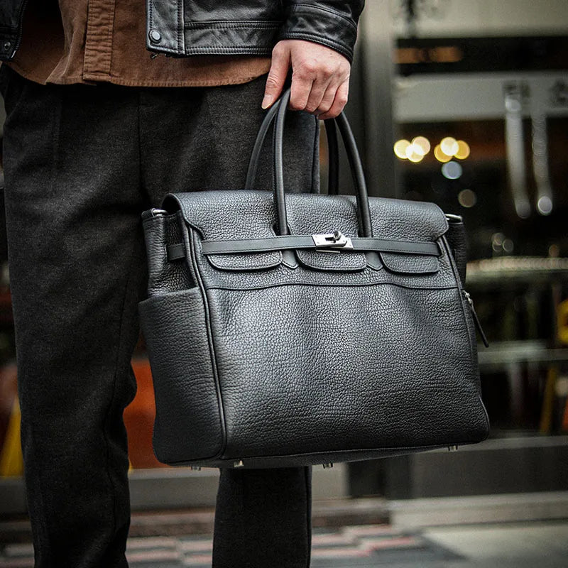 New Top Quality Briefcase Bag retro commuter bag soft leather single shoulder Tote bag neutral wind large capacity with zipper