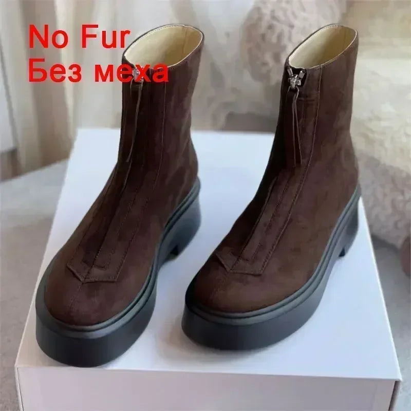 JOZHAMTA Size 34-41 Real Leather Women Ankle High Boots Thick Heels Platform Booties Fall Winter Shoes 2025 Casual Office Dress