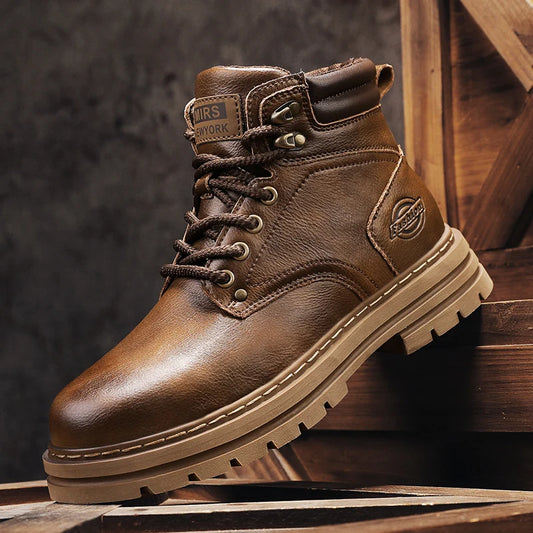 High Quality Leather Mens Boots New Arrival Male High Top Flats Comfortable Lace-Up Low Top Sneakers Stylish Male Ankle Boots