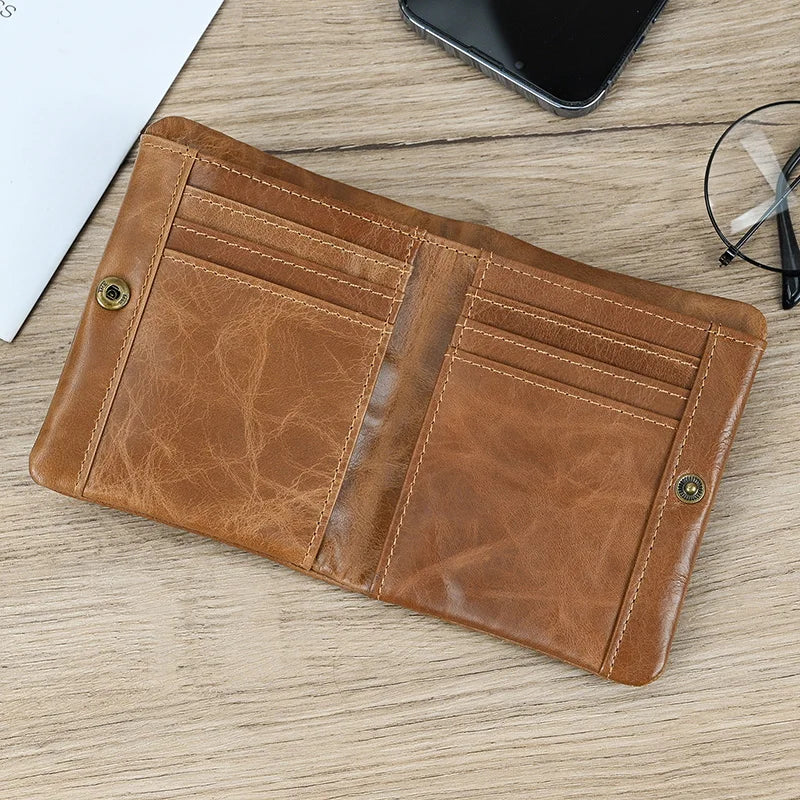 Leather Men‘s Short Wallet Hasp Genuine Leather Unisex Zipper Coin Clutch Purse Cowhide Card Holder Trifold Man wallets