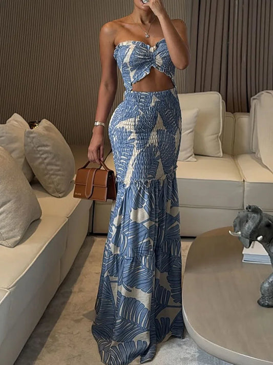 Hollow Out Patchwork Sexy Maxi Dress, Women Summer Fashion Sleeveless Chic Party Dress, 2025 Print Elegant Ladies Dress Vestidos