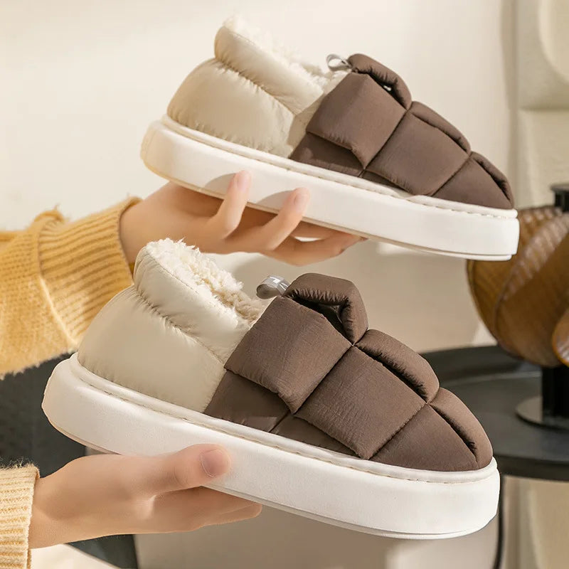 Comwarm Plush Lined House Slippers For Women Men Winter Outdoor Non-slip Fur Fluffy Bread Shoe Soft Cozy Warm Fuzzy Cotton Shoes