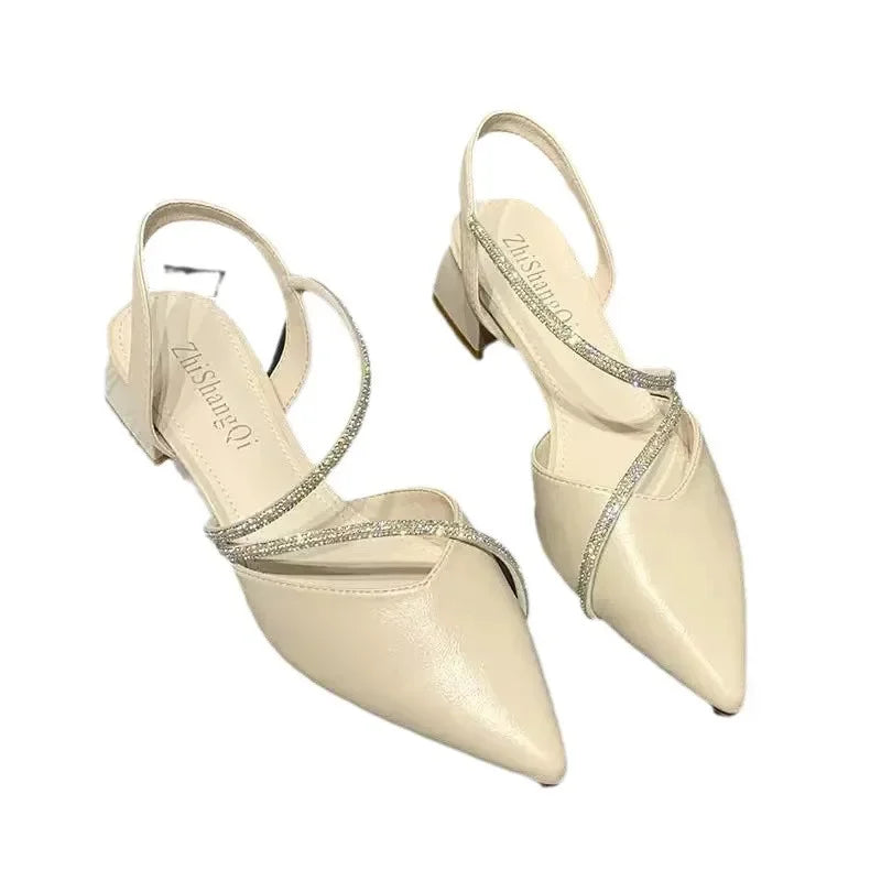 New Women's Fashion Comfortable High Heels Women's Shoes Slip-on Pointed Toe Rhinestone Sandals Zapatillas Mujer