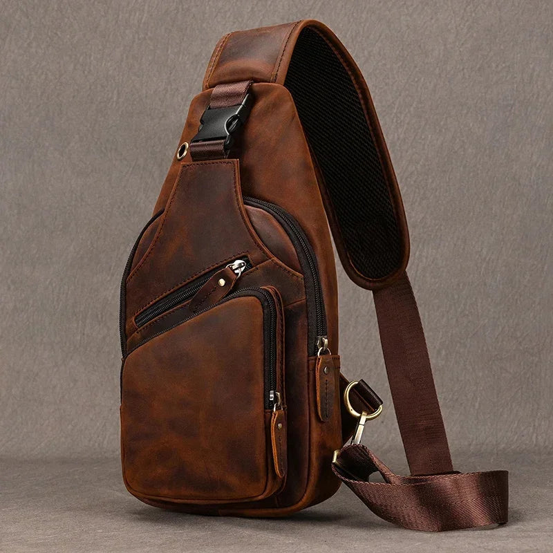 Luxury Male Chest Bags Genuine Leather Crossbody Bag Men Sling Chest Pack for Men Chest Bag Leather casual men one shoulder bag