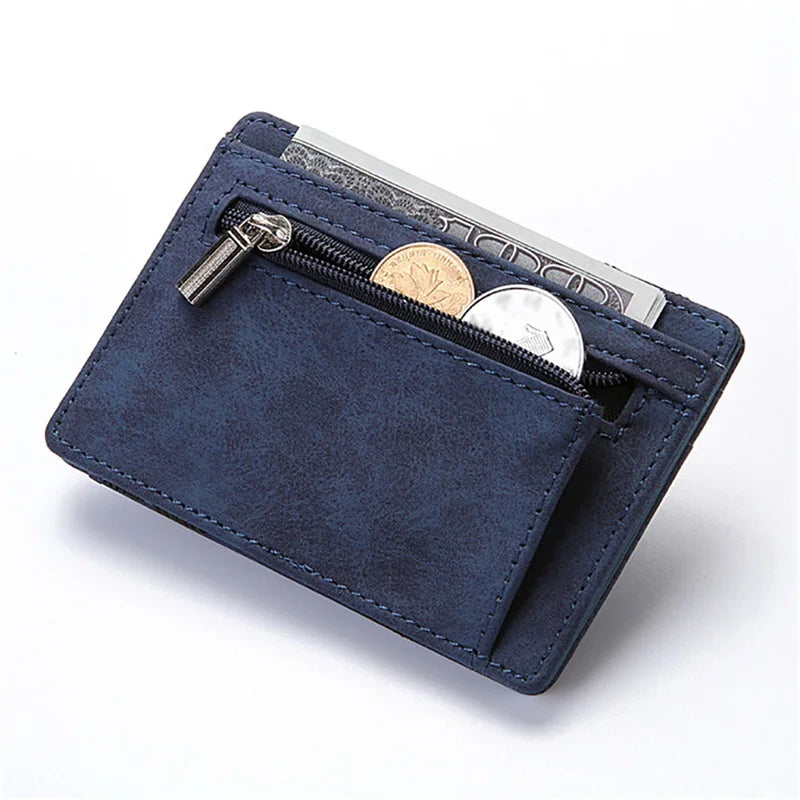 PU Leather Mini Wallets Ultra Thin 2023 New Men Male Small Magic Zipper Coin Purse Pouch Plastic Credit Bank Card Case Holder