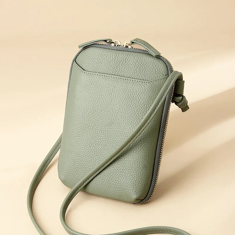 Brand Mini Shoulder Bags for Women's Genuine Leather Zipper Crossbody Handbag Fashion Phone Purse Ladies Small Bag with Keyring