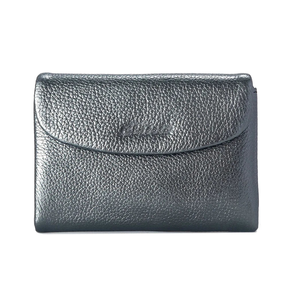 Card Holder Women Genuine Leather Wallet Soft Real Cow Leather Purse Short Cowhide Clutch Bag with Gift Box