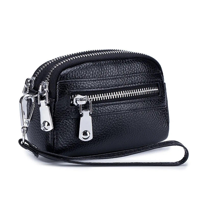 Genuine Leather Women's Wallet with Big Storage Capacity and Wrist Strap