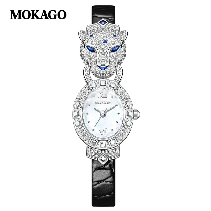 2025 Creative Brand Fashion Quartz Watch for Women Leopard Studded Diamonds Luxury Ladies Wrist Watch Leather Belt Jewelry Watch