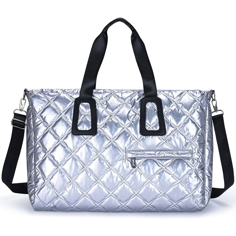Travel Tote Bag Quilted Plaid Shoulder Duffle Bags Outdoor Camping Shopping Handbag Large Sport Gym Yoga Pack with Wet and Dry