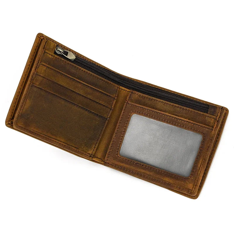 Vintage Men Wallet Genuine Leather Short Purse Wallet Men Small Slim Coin Purse Bifold Carteira Slim Male Coin Wallet Cowskin