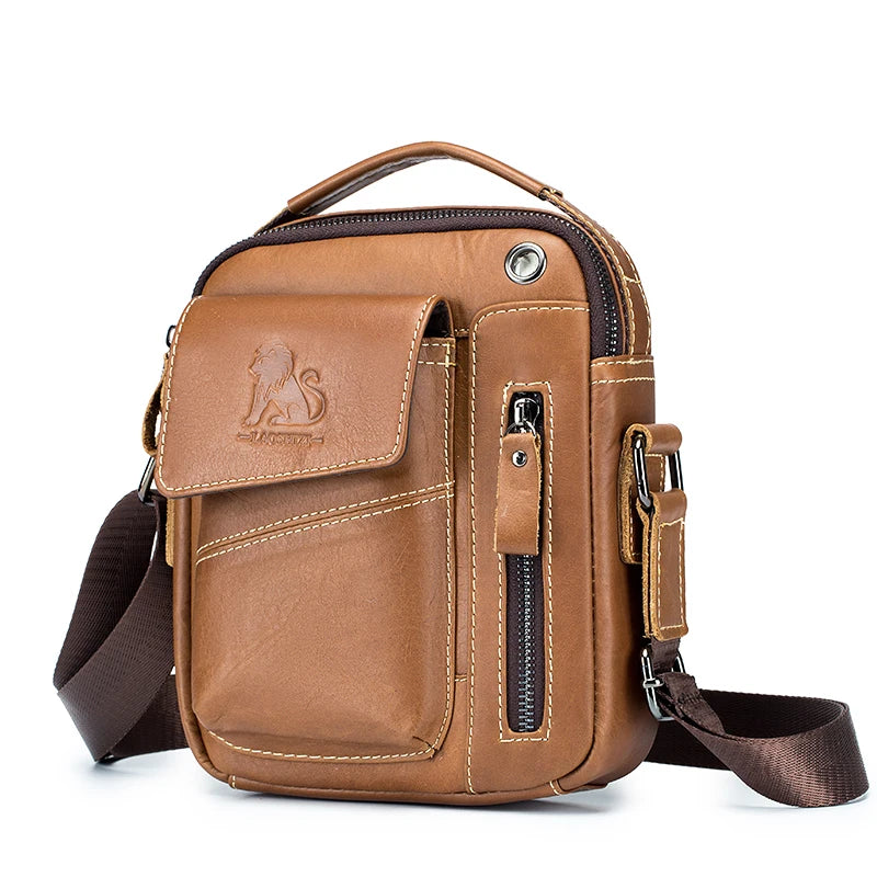 Men's leather shoulder bag, multifunctional and high-capacity cowhide crossbody bag, handbag