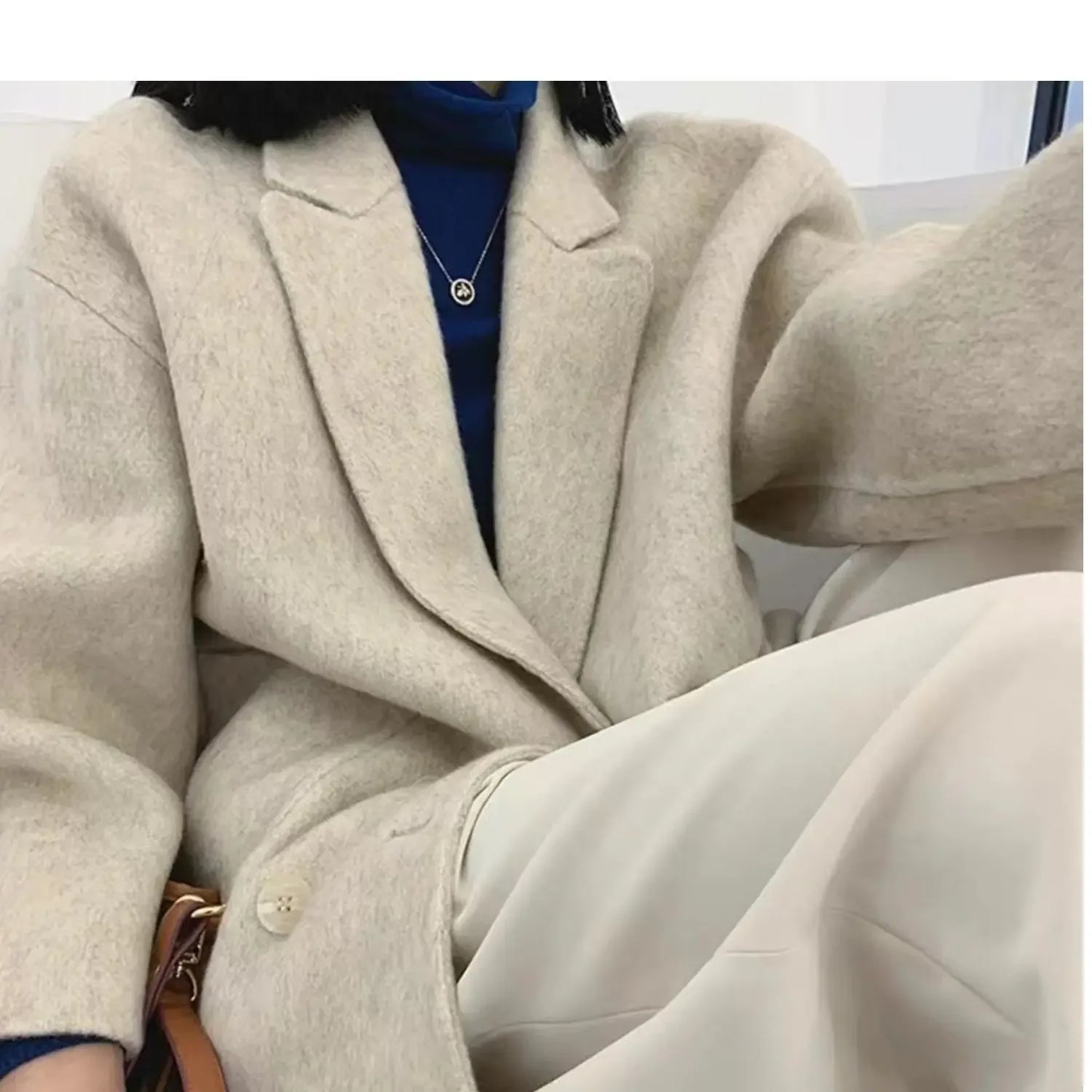 SuperAen Double-sided Cashmere Coat Long Wool Thickened Suit Style Thickened Loose Wool Jacket Coat for Women