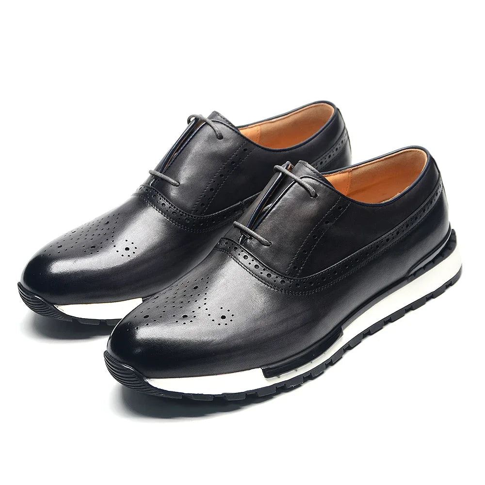 Luxury Brand Design Men's Oxford Sneaker Formal Calf Genuine Leather Laces Two-eyelet Anti-slip Rubber Sole Casual Shoes for Men