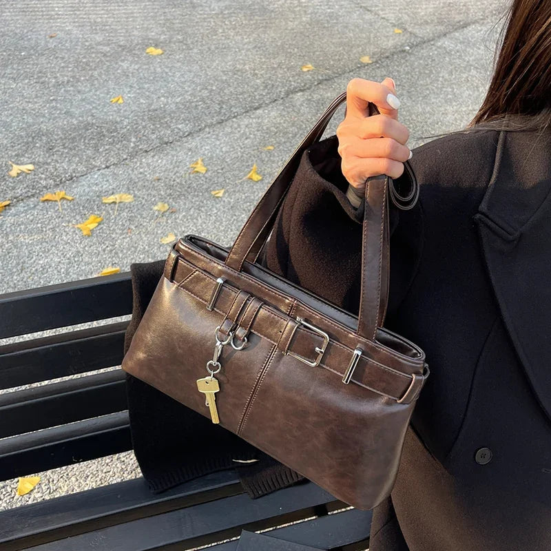Sewing Thread Pu Fashion Shoulder Bags Zipper Sewing Thread Large Capacity 2025 High Quality Bags for Women Bolsa Mujer