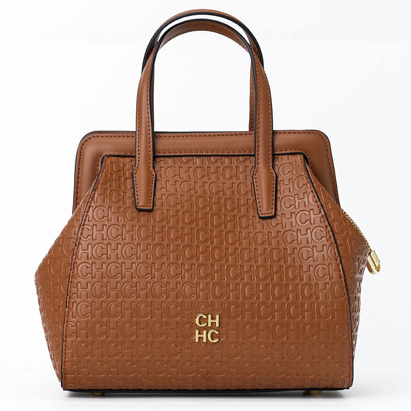 CH Classic Fashion Zipper Design Women's Handbag, Monogram Print, Versatile Solid Color Block Shoulder Bag