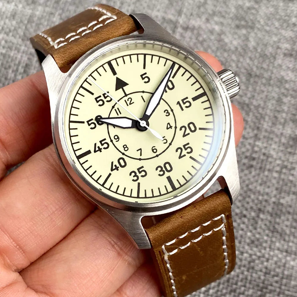 20bar Diver Vintage Pilot Aviator Mechanical Watch Men S NH35AA movt Cream White Dial Green Super Lume Retro Gift Clock часы