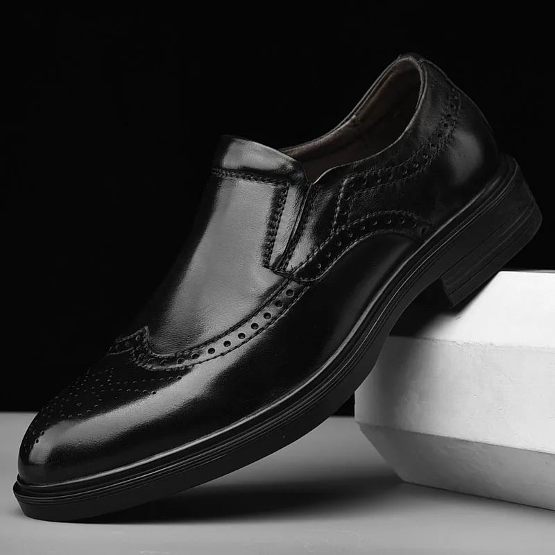 Men Genuine Cow Leather Brogue Wedding Business Mens Casual Flats Shoes Luxury Brand Oxford Shoes for Men's Shoes Platform Shoes