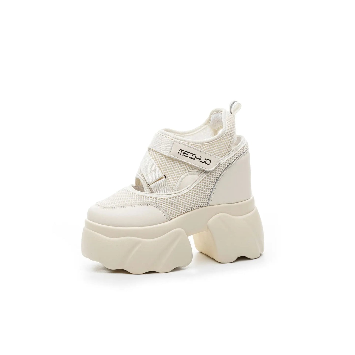 Fujin 12cm Women Summer Air Mesh Chunky Sneaker Slides Sandals Platform Wedge Microfiber Shoes Mules Shoes Hollow Platform Wedge