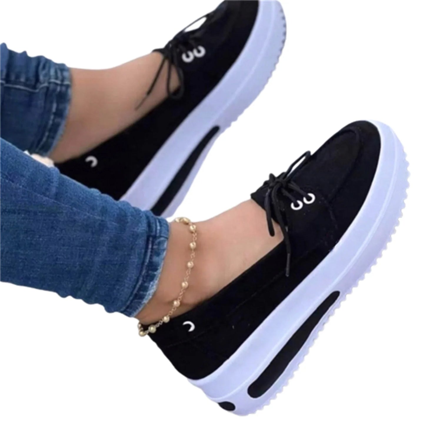 Woman Wedge Platform Sneakers Tie-Up Slip-on Flat Shoes for Daily Casual Canvas Low Top for Girls Thick Sole Breathable Casual