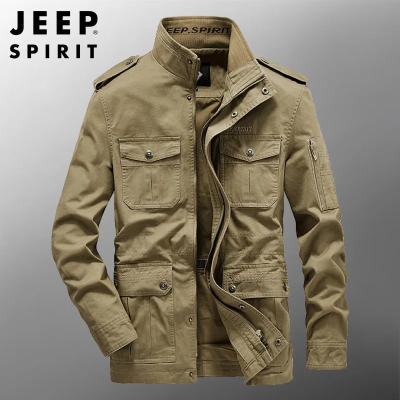 JEEP SPIRIT jacket men spring autumn cotton casual loose stand-up collar multi-bag middle-aged and young embroidered clothes