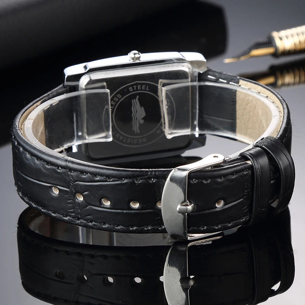 Men Square Watch Black White Case Leather Watch Band Woman Men Watches Top Brand Luxury Quartz Clock Montre Homme Vintage