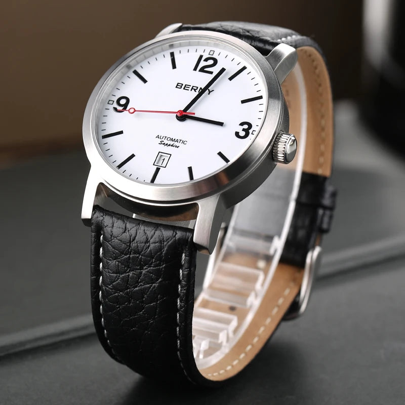 BERNY Men Mechanical Wristwatch 5ATM Waterproof Watch Casual Leather Swiss Railway Timepiece ST1612 Luxury Automatic Men Watch