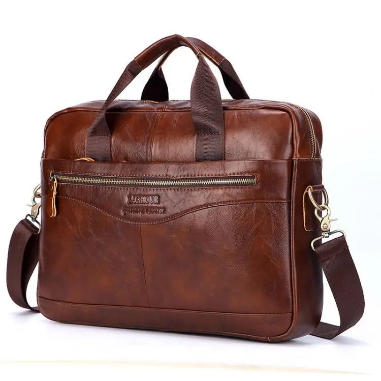 Men Genuine Leather Handbag Fashion Office 14 inch Laptop Briefcase Bag Male Computer Shoulder Bags Men's Business Document Bag
