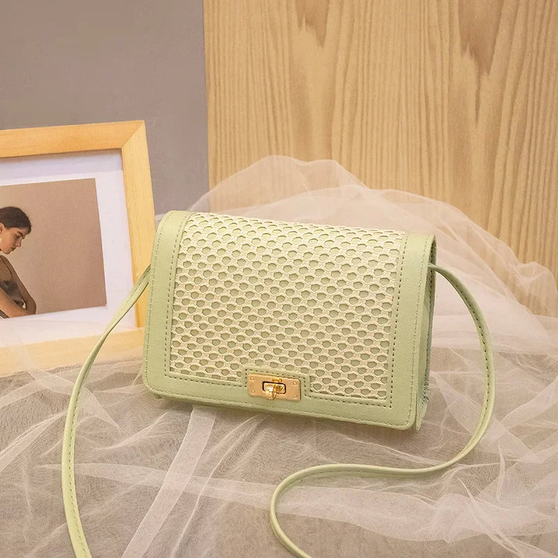 New Women's Messenger Bags Fashion All-match Small Square Bag Trend Mesh Bag Hit Color One-shoulder Mobile Phone Bag
