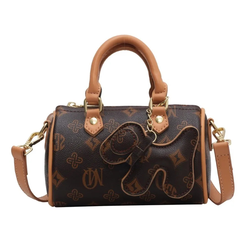 New PU Print Crossbody Bag Square Shape Solid Color Fashion Shoulder Bag with Pendnat Handbag