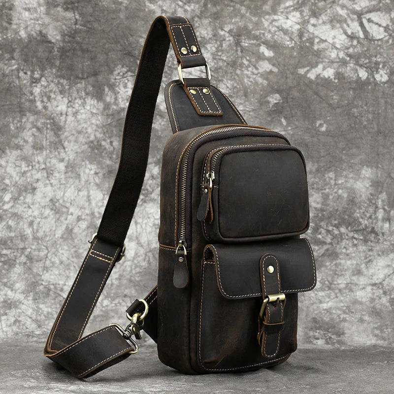 New Fashion Men's Chest Bag Single Shoulder Bagpack Bag Crossbody Chest Pack Vintage Style Male Travel Bags Genuine Leather Hot