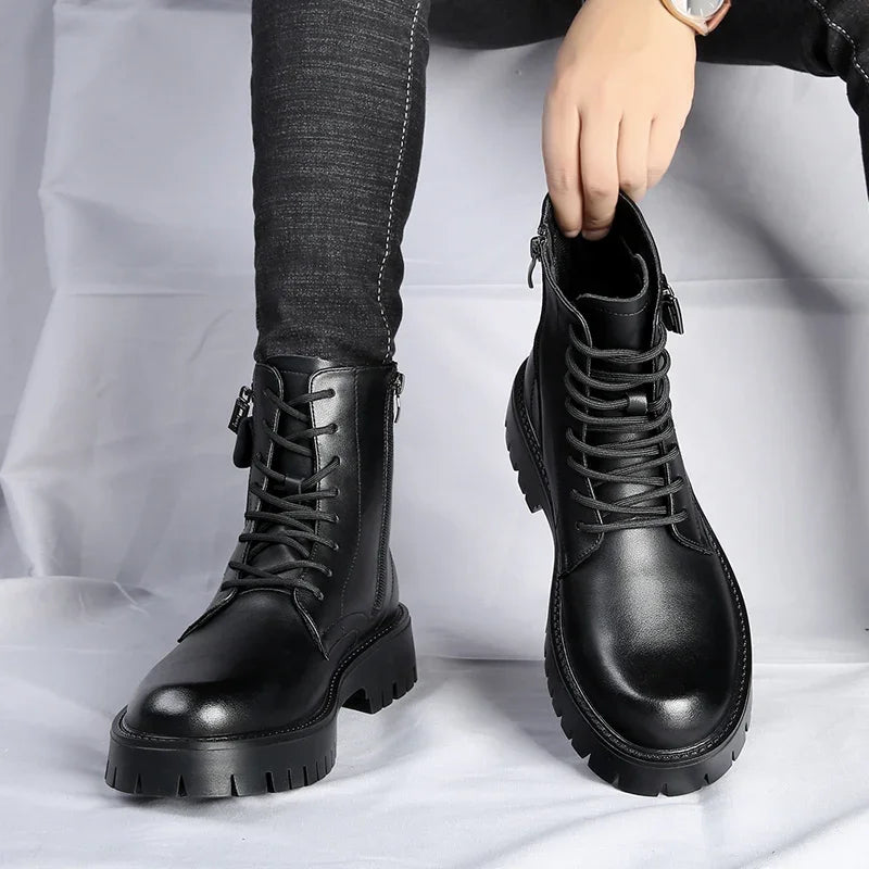 Men's English Style Thick Sole Design Men Boots Luxury High End Top Layer Leather Brand Famous Chelsea High Quality Casual Boots