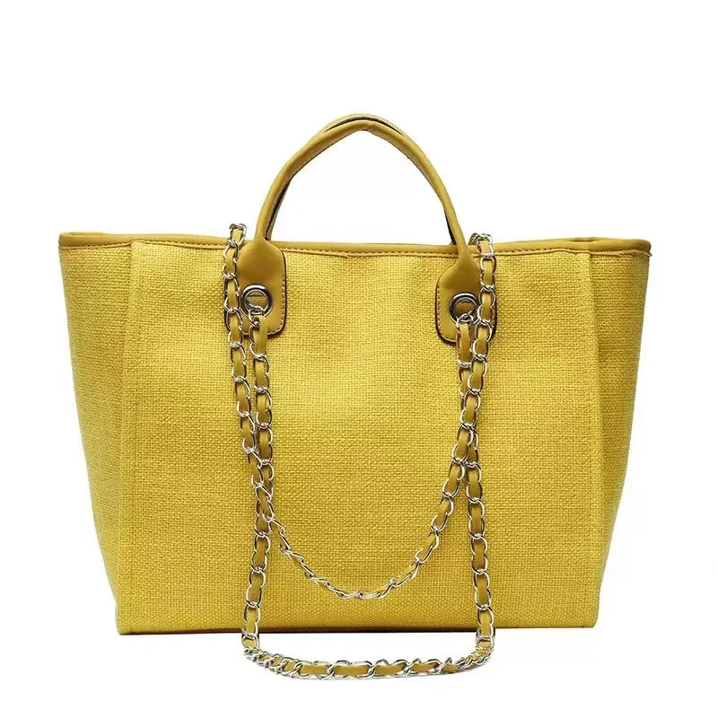 Custom Monogram Canvas Tote Bag Initial Bag Handbag Beach Bag Birthday Gift Bag with Chain Tote Bag Summer Holiday Bag