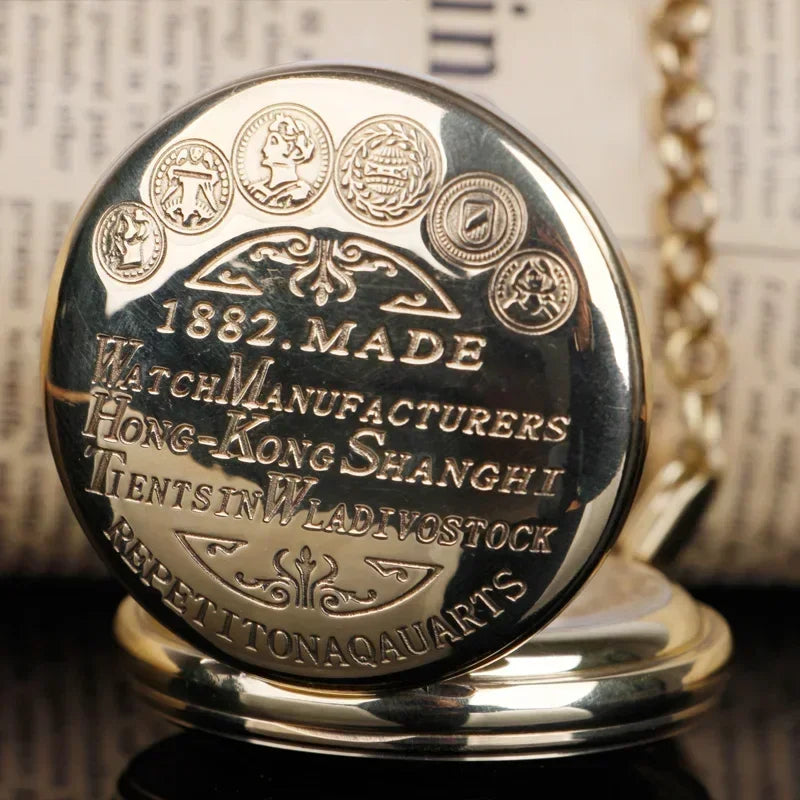 High Quality Luxury Golden Hand Wind Mechanical Pocket Watch Roman Number Dial Pendant Chain Fob Watch