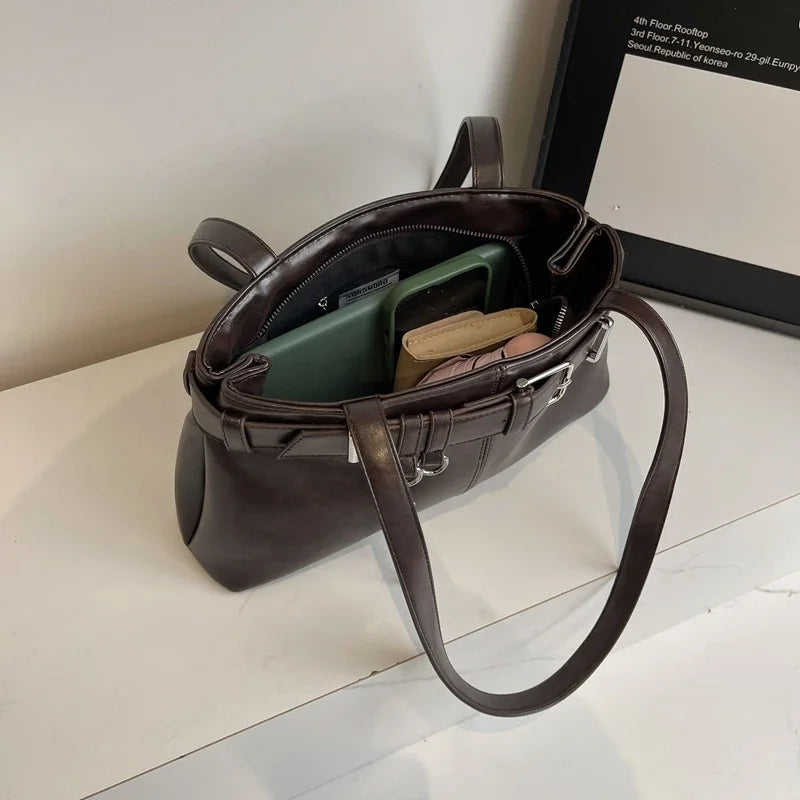 Sewing Thread Pu Fashion Shoulder Bags Zipper Sewing Thread Large Capacity 2025 High Quality Bags for Women Bolsa Mujer