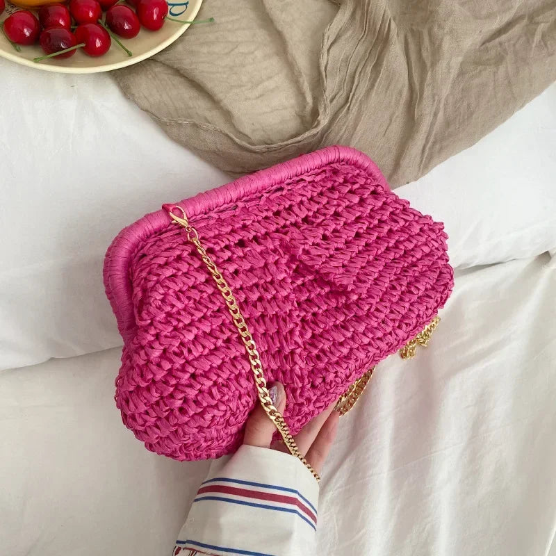 Summer Designer Shoulder Crossbody Bag Straw Weaving Clutch Purse Women Dumpling Crossbody Beach Bag Fashon Cloud Pouch